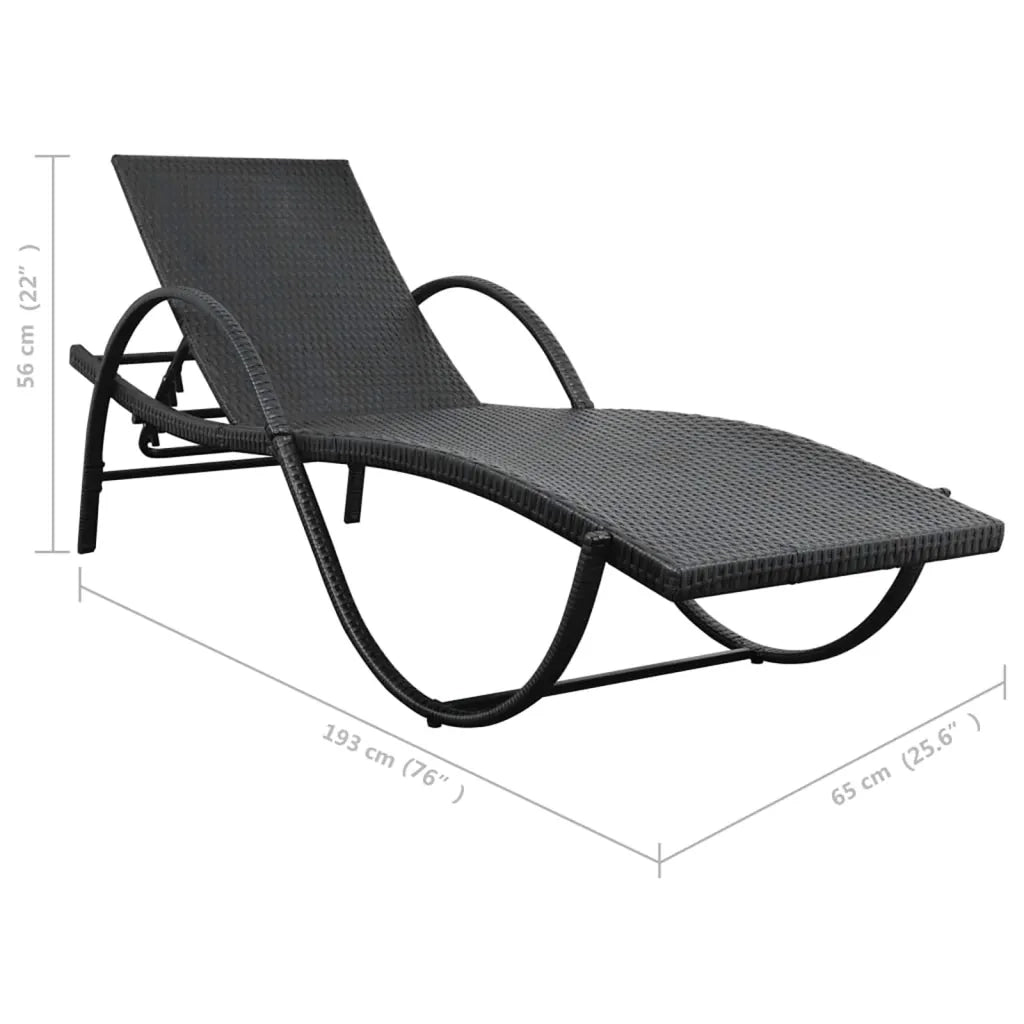 Lettino Prendisole | Sdraio da giardino | Lettino da sole con Cuscino e Tavolo in Polyrattan Nero