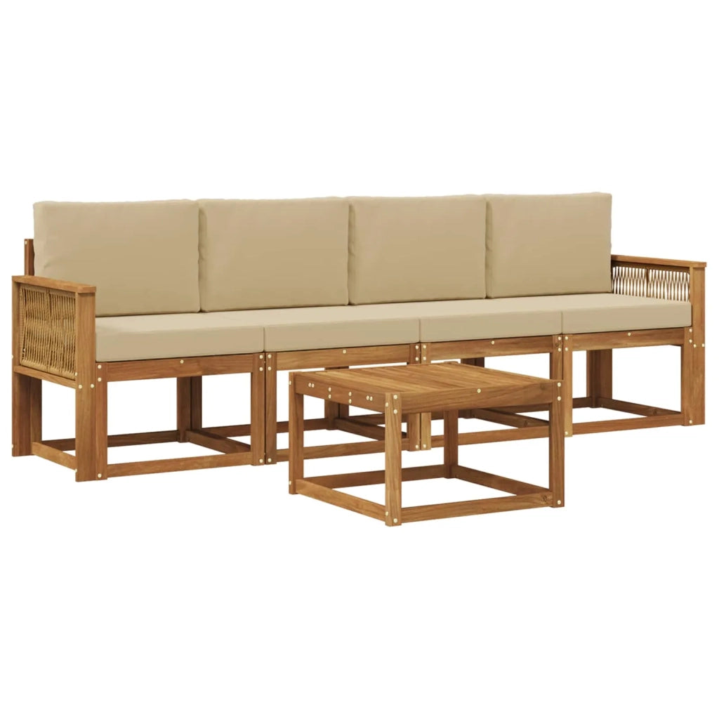 Set di divani da esterno 5 pcs Naturale e Beige Poliestere