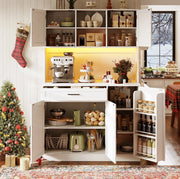 Credenza da cucina con LED e prese, bianca, 110x38x180 cm
