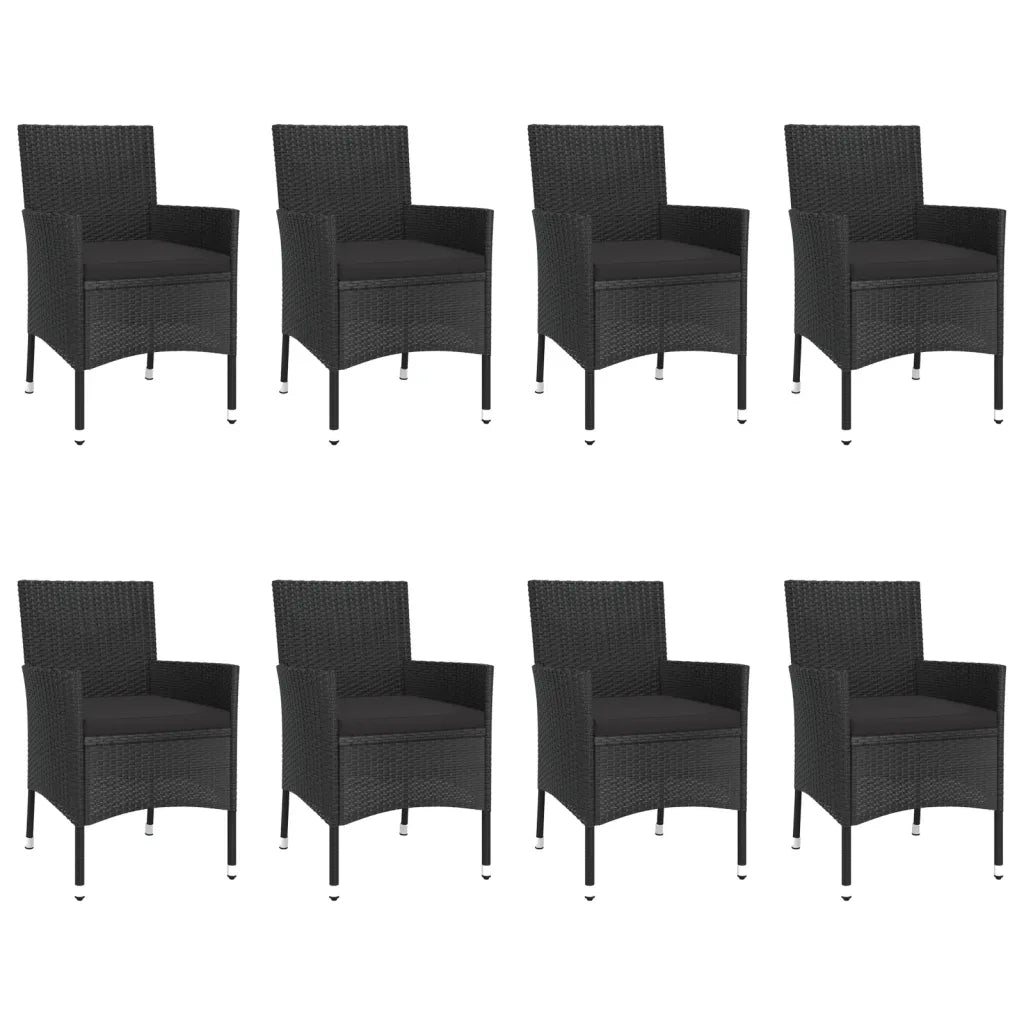 Set da Pranzo da Giardino 9 pz con Cuscini Nero in Polyrattan 3187401
