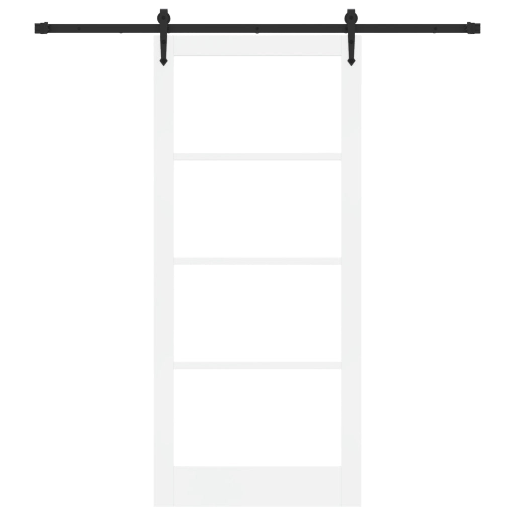 Porta Scorrevole  con Set Hardware Bianca 93x211 cm in Legno Solido di Pino