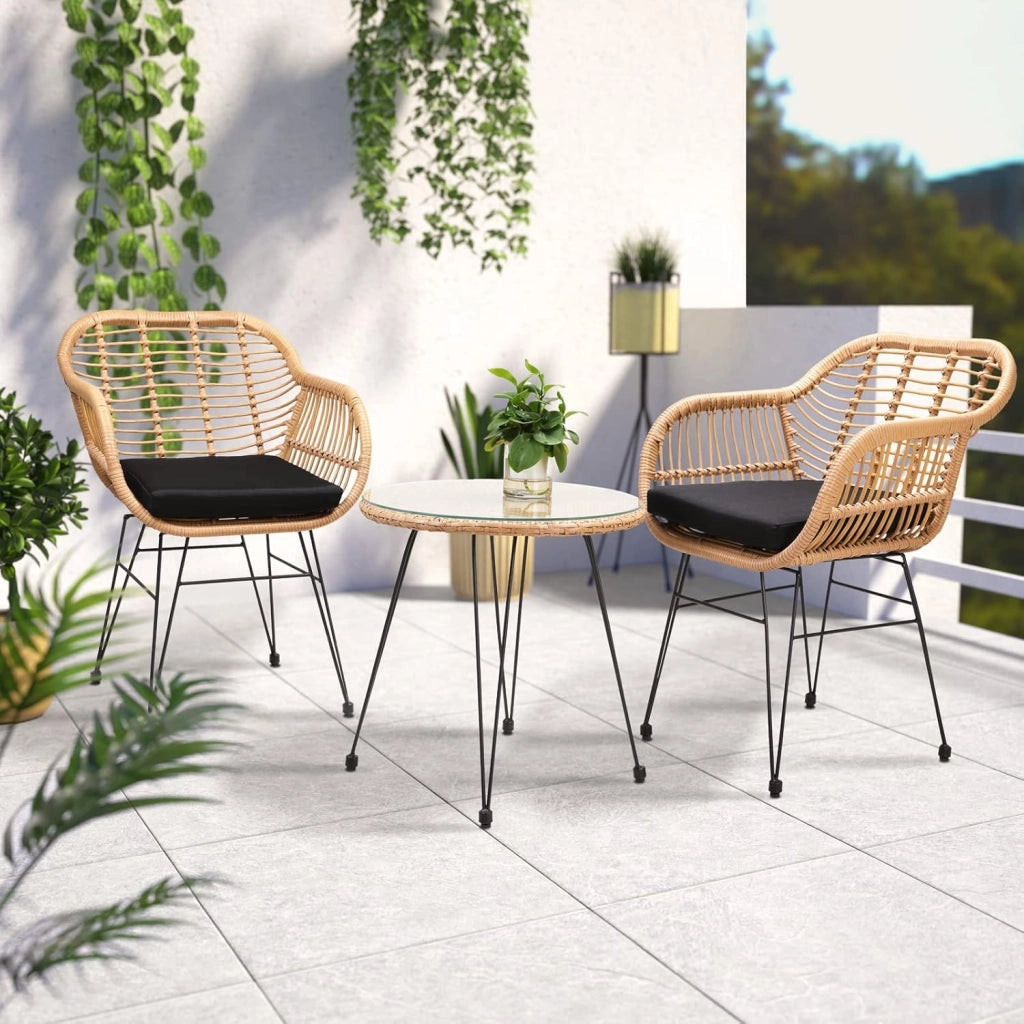 Set da Balcone 3 Pezzi Tavolino e Sedie da Giardino Effetto Polyrattan Salottino da Terrazzo