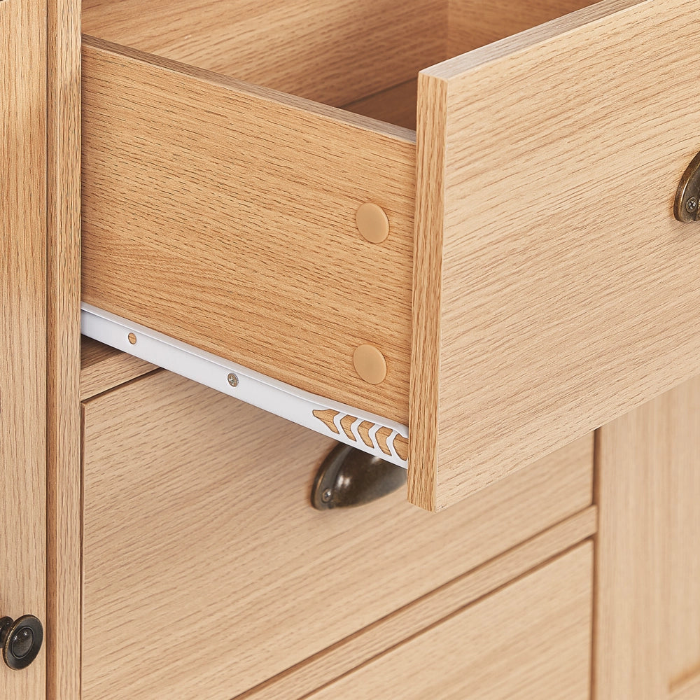 Credenza a 2 ante in truciolare di legno chiaro 2 armadi e 3 cassetti in stile tradizionale