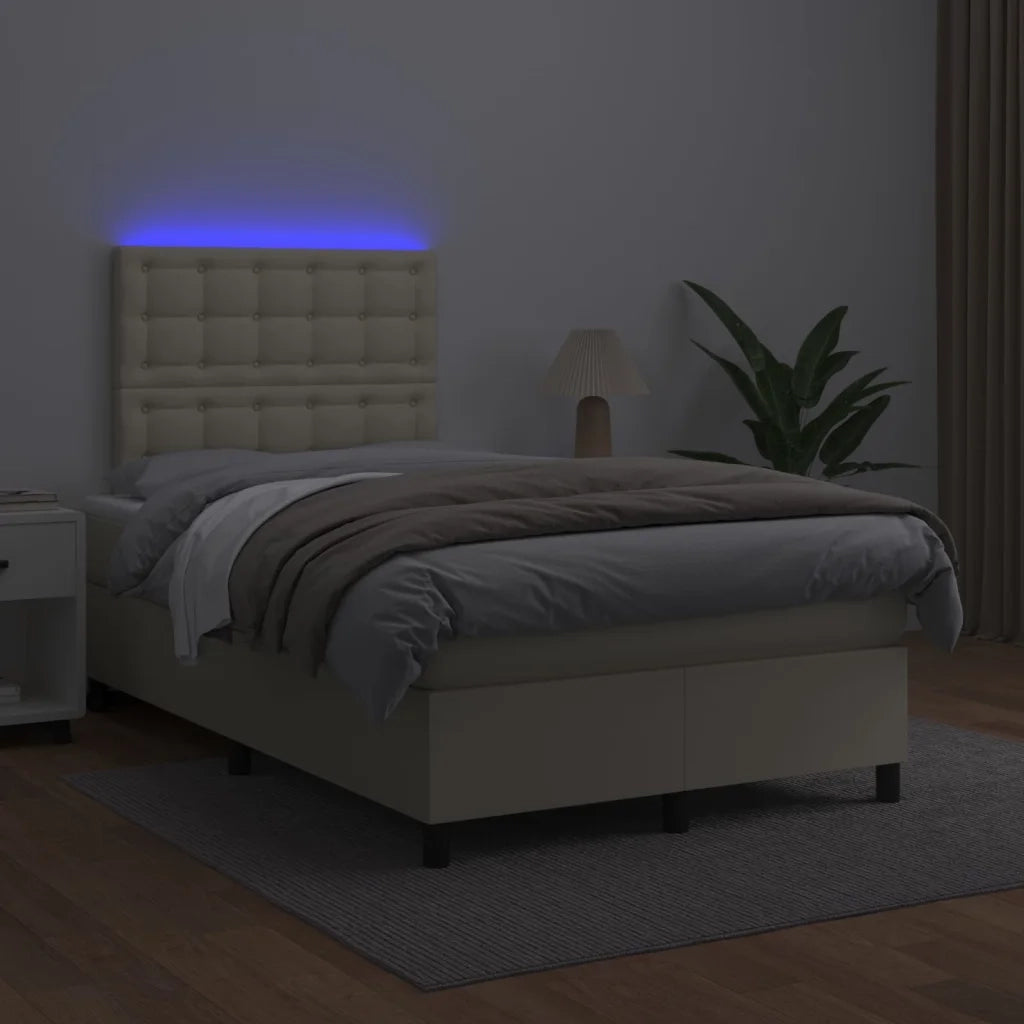 Giroletto Molle con Materasso e LED Crema 120x200cm Similpelle 3135935