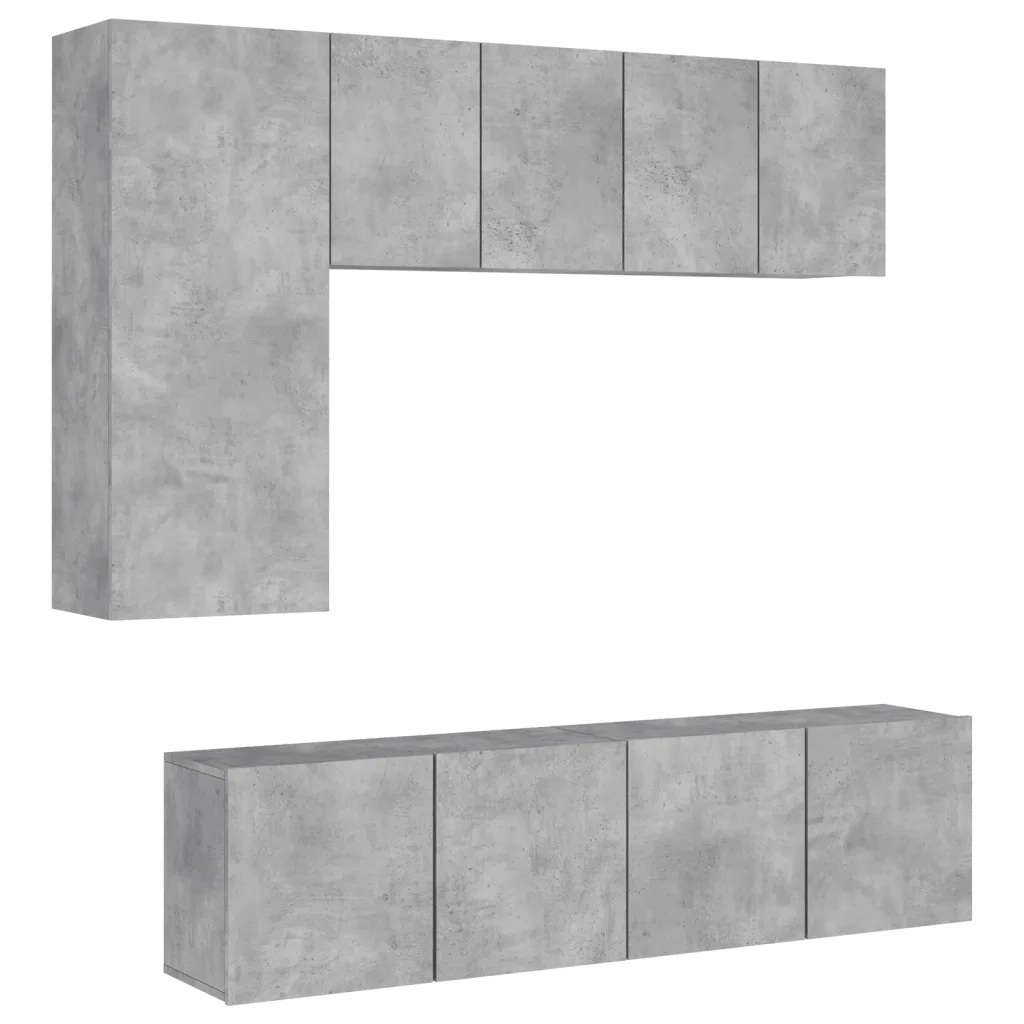 Mobili TV a Muro con LED 5pz Grigio Cemento Legno Multistrato 3216467
