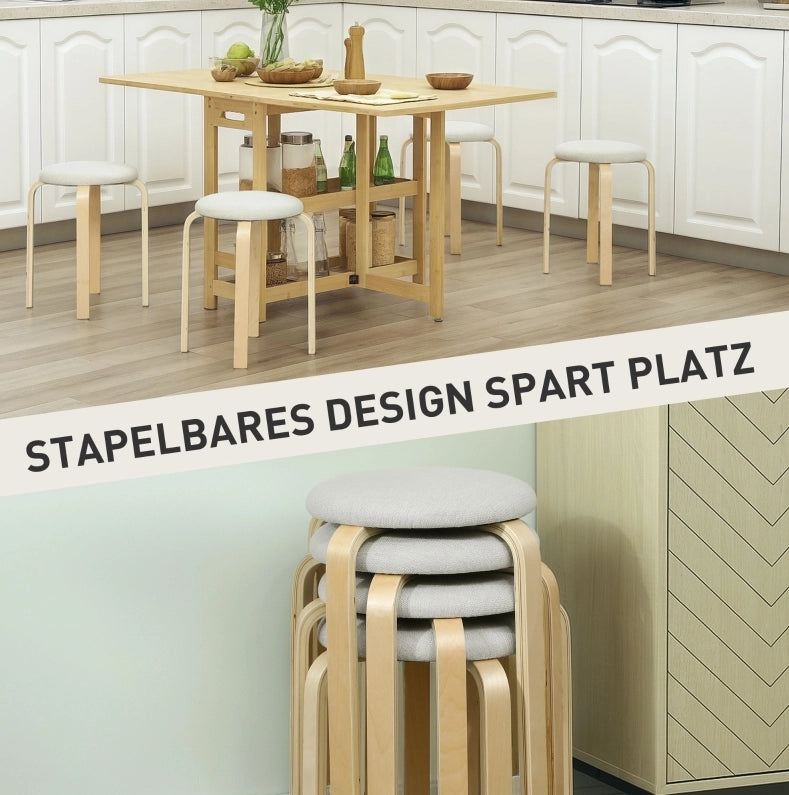 Set di 4 sgabelli impilabili in legno color crema