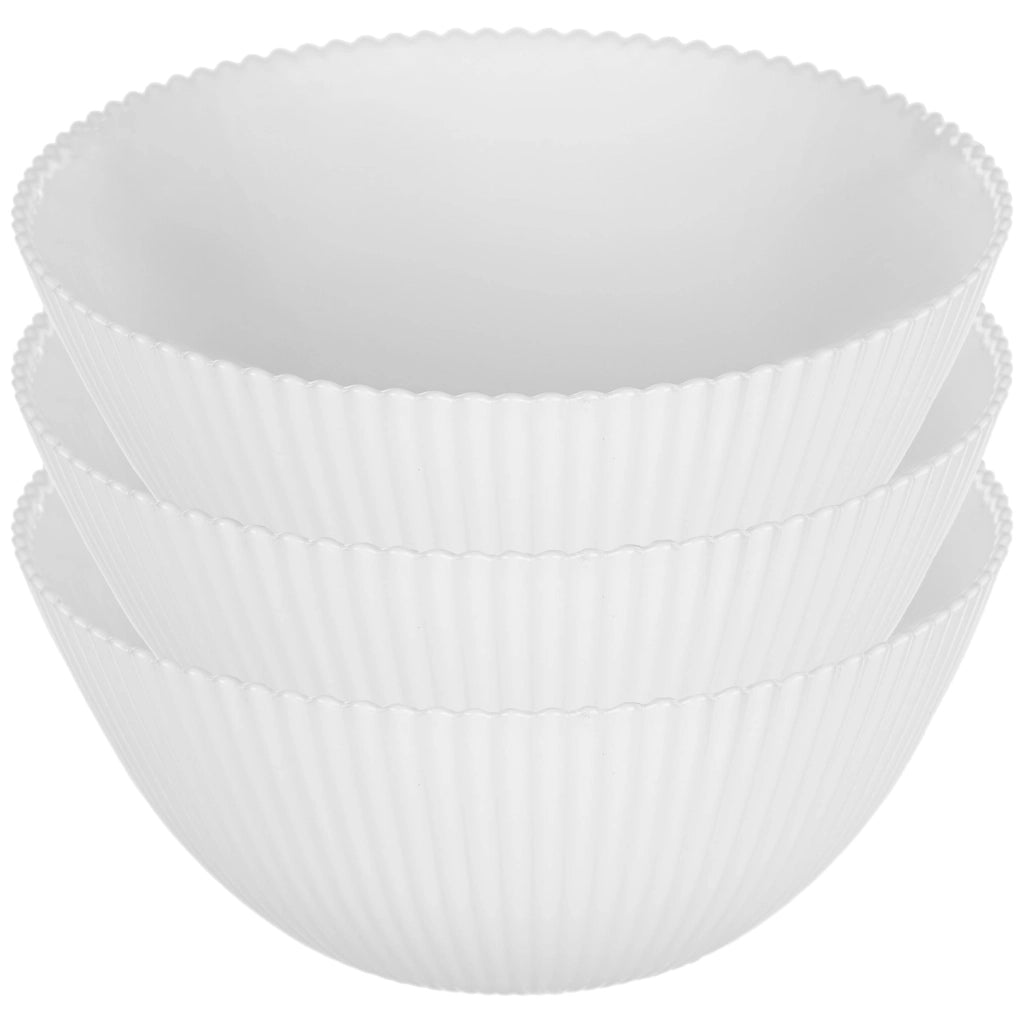 Set di 3 ciotole da insalata KADAX in vetro da 15 cm per zuppe e snack, bianche, scanalate.