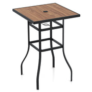Tavolo da bar da giardino 70cm con piano in finta legno foro per ombrellone da 39mm, Tavolo quadrato da bistro-Tavoli da esterno