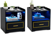 Comodino con LED, Comodino Intelligente con 2 Porte USB, Ripiano Aperto e Cassetto, Luci a Colori Variabili, Bianco, 45 x 40 x 50 cm (2, Nero)