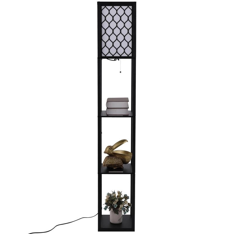 LAMPADA DA TERRA MODERNA CON LIBRERIA 3 LIVELLI 26 X 26 X 160 CM NERO