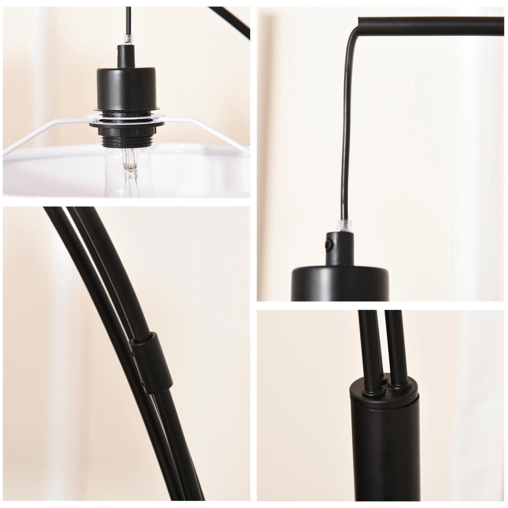 Lampada da Terra con 3 Paralumi E27 H205 cm in Metallo Nero e Bianco