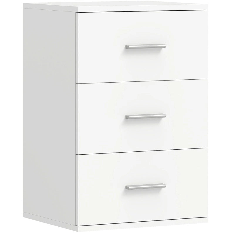 Comodino bianco in MDF con 3 cassetti, mobiletto versatile per camera da letto 40x35x60 cm