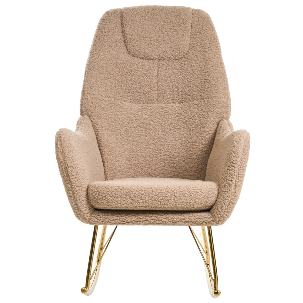 Sedia a dondolo in boucle con rivestimento in metallo dorato con braccioli Soggiorno Beige