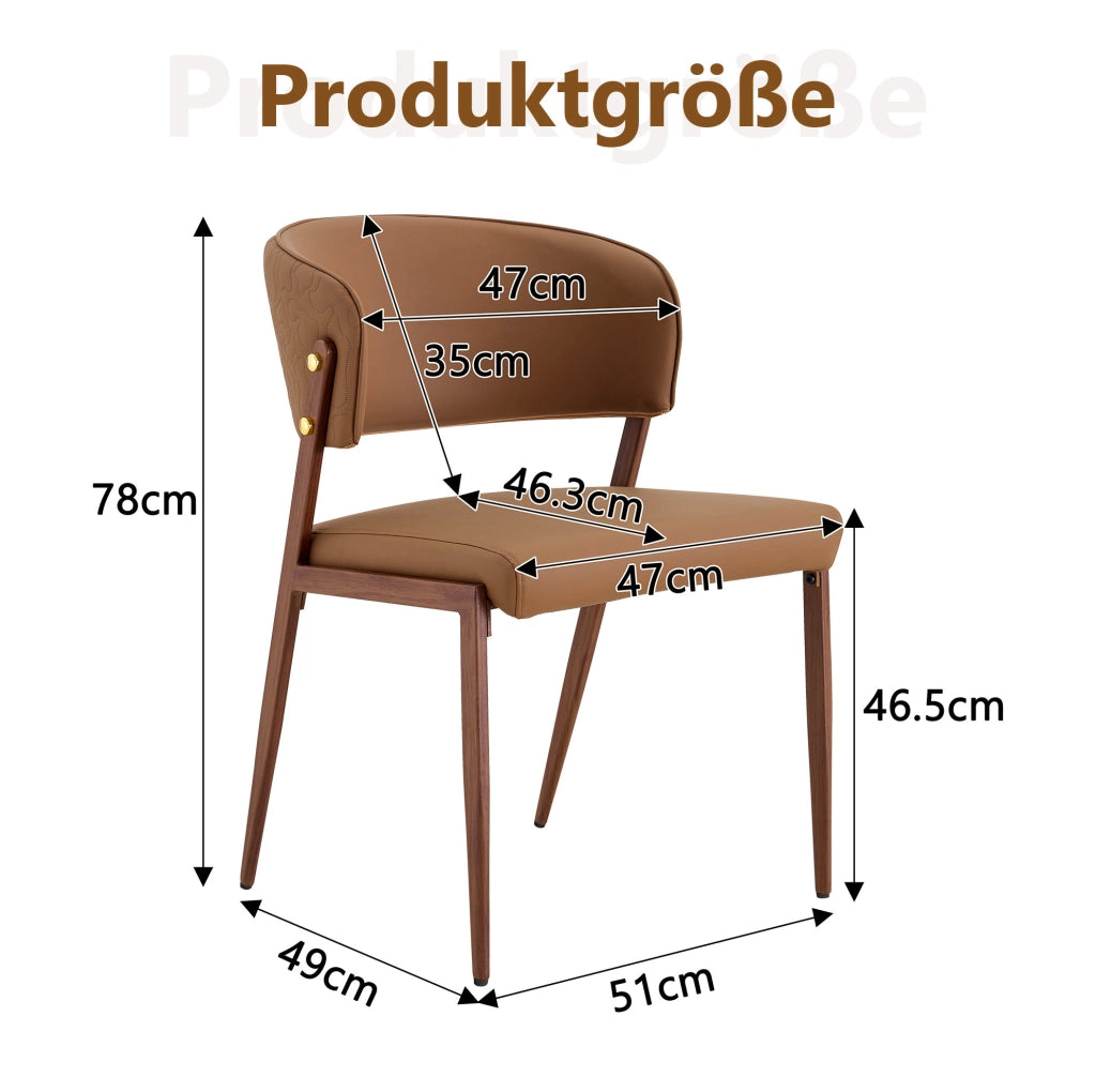 Sedia da pranzo moderna 74x53.5x51 cm in PU e metallo marrone