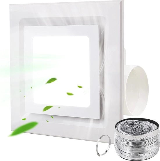 Ventilatore per Bagno Silenzioso con Luce LED - 110 CFM, 10,2 cm Diametro, Ideale per la Stanza da Bagno