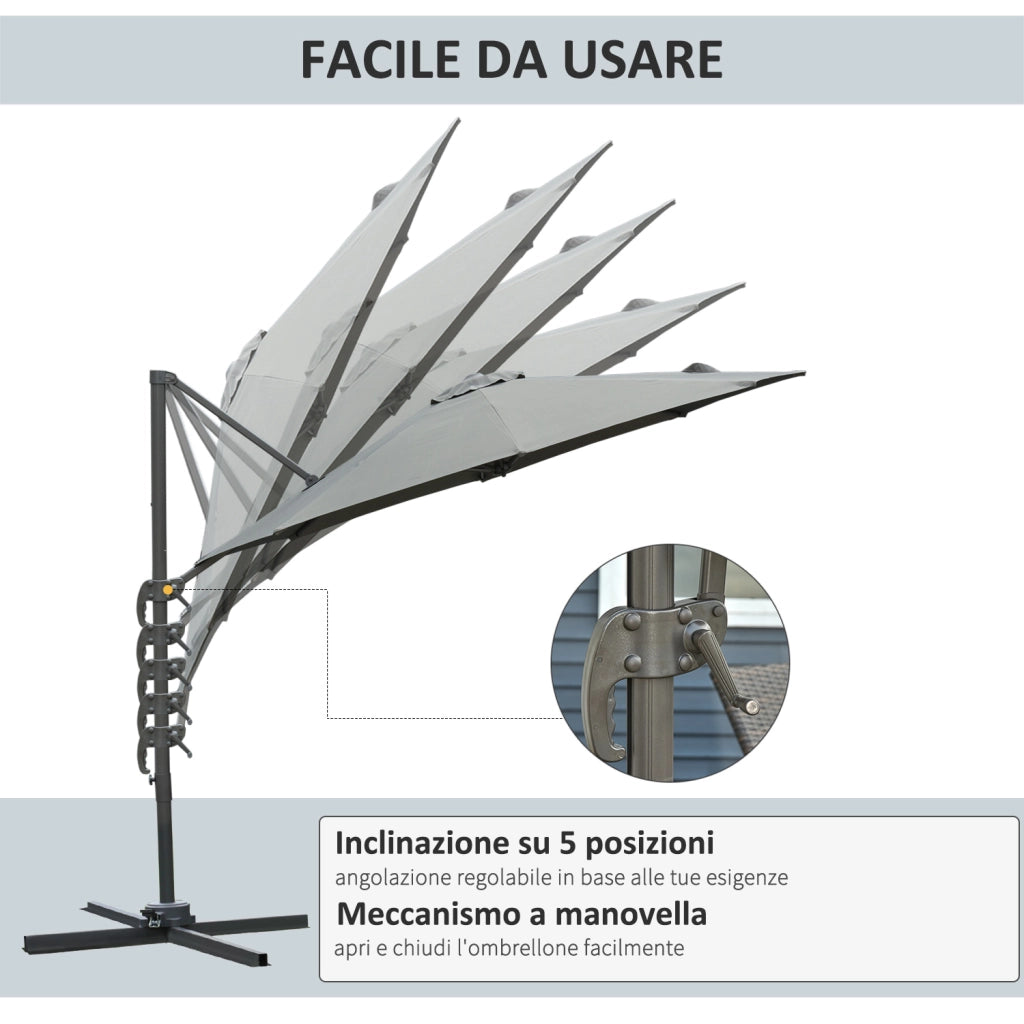 EasyComfort Ombrellone da Giardino a Manovella e a 8 Stecche con Angolazione Regolabile, Ø2.95x2.5 m, Grigio
