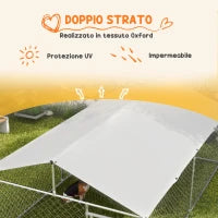 Recinto per Cani Grandi fino 30kg per Esterno, con Tetto Impermeabile e Anti-UV, 4x2.3x1.5m, Argento