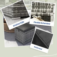 Set di 2 Sgabelli in Rattan con Spazio di Archiviazione, Cuscini, Pouf con Coperchio, Capacità di Carico 120 kg, 40x40x41 cm, Grigio Scuro