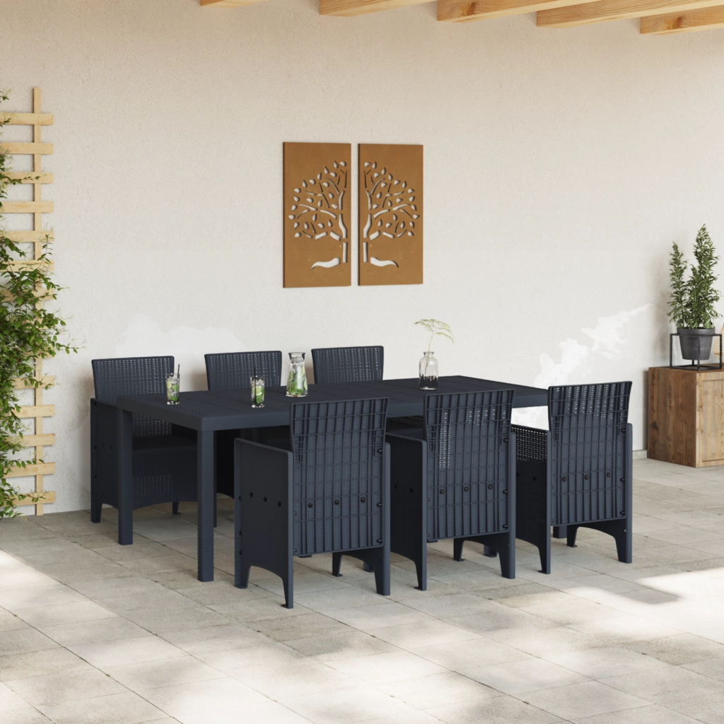 Set da Pranzo da Giardino 7 Pezzi Antracite Polirattan