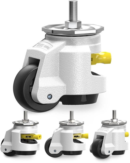 Ruote industriali pesanti con maniglia di arresto per banco di lavoro, M12 e 1/2" diametro di avvallamento, ruote mobili per mobili, set di 4 ruote industriali, ruote pesanti, capacità totale 1500 kg