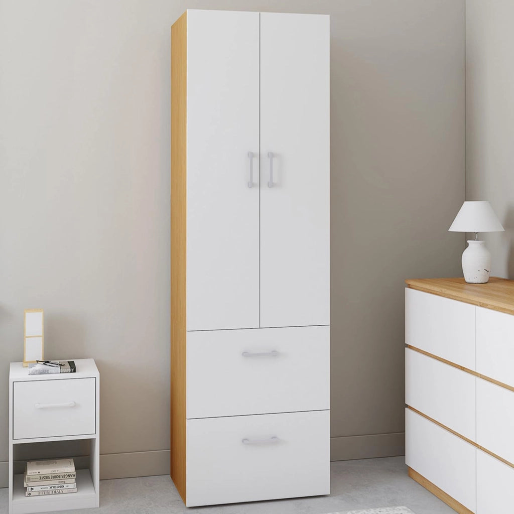 Armadio a 2 ante JULIANA bianco e legno 50 cm Armadio con 2 cassetti