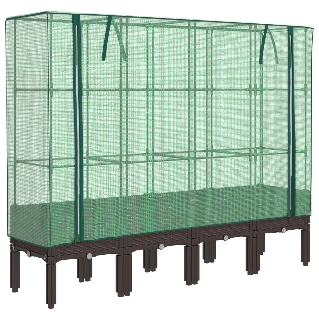 Fioriere | Cassetta per fiori | Letto Rialzato con Copertura Serra Effetto Rattan 160x40x140 cm