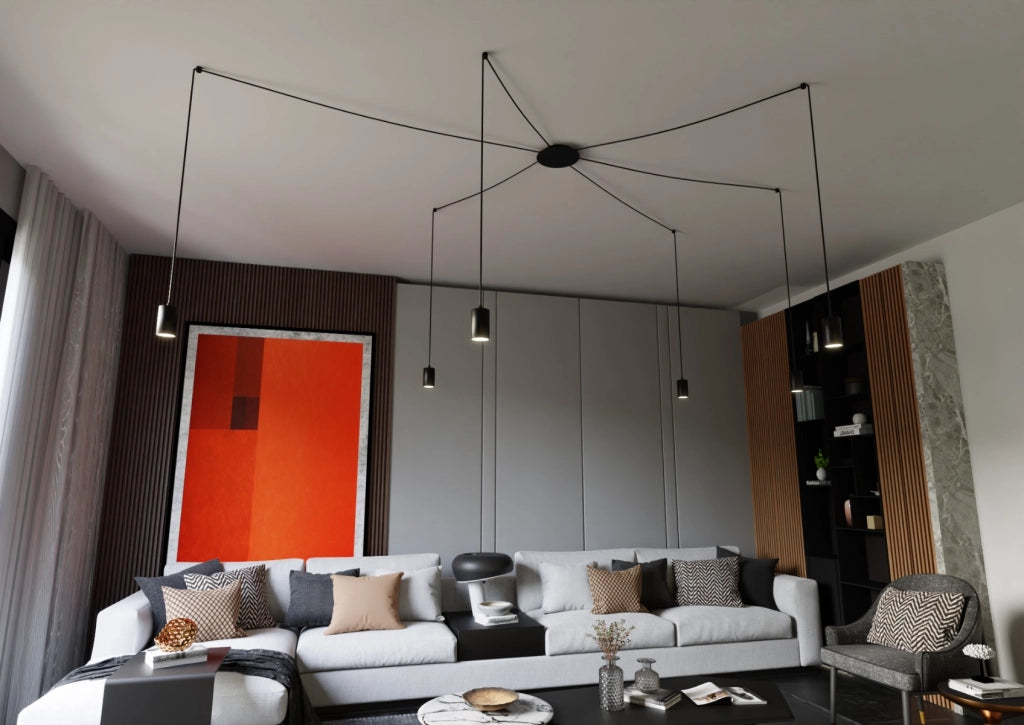 Lampadario Emibig Traker nero 6xGU10 regolabile 300cm