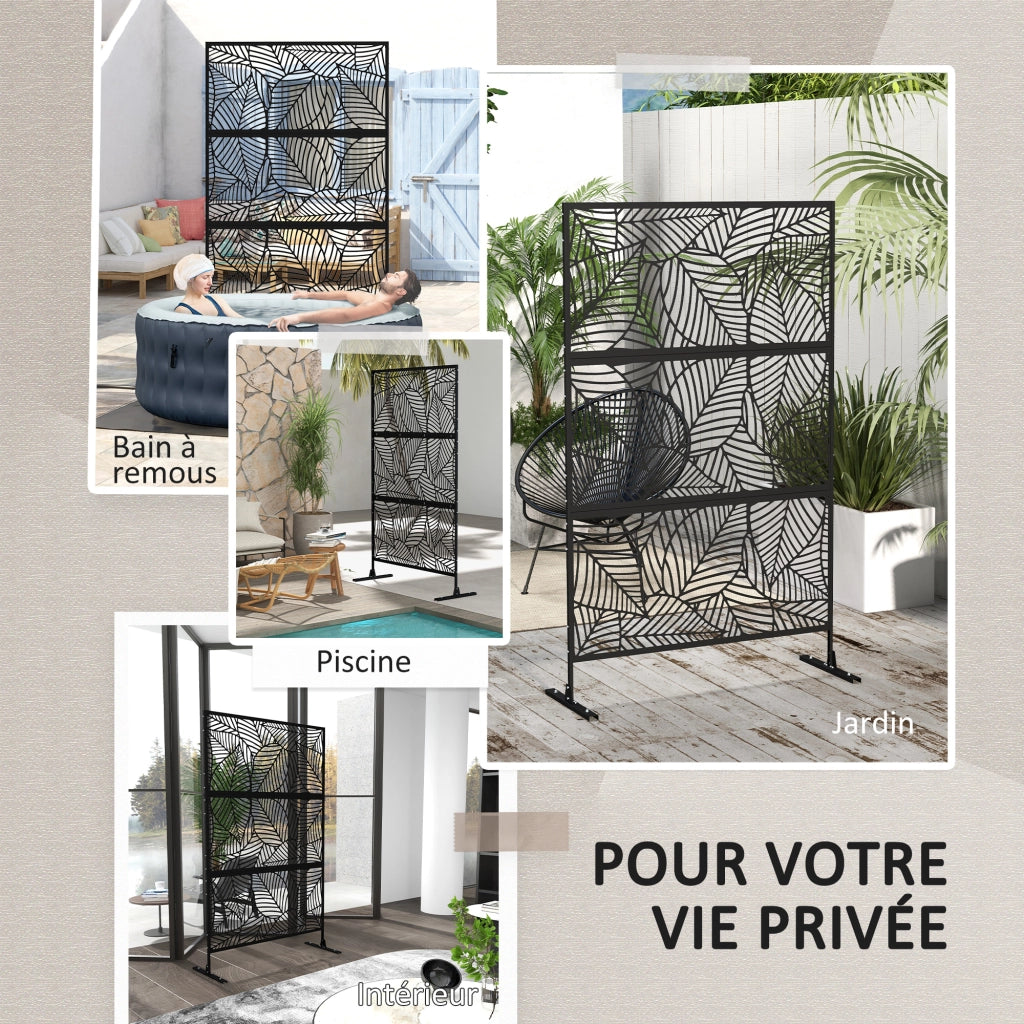 Paravento da esterno in metallo con motivo vegetale ¨C Minimal ¨C 122x45x198 cm nero