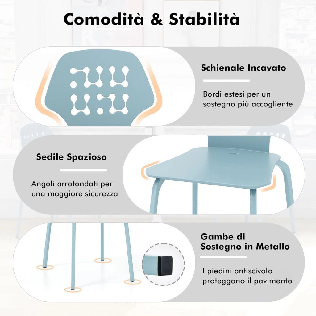 Set di 4 Sedie da Pranzo in Metallo, Sedie da Cucina Moderne con Schienale Traforato e Gambe in Metallo, Sedie senza Braccioli per Sala da Pranzo, Soggiorno, Portata 150 kg (Blu)
