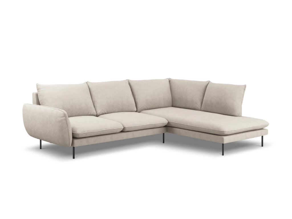 Cosmopolitan Design - Divano angolare destro "Vienna" 6 posti in tessuto strutturato beige chiaro 