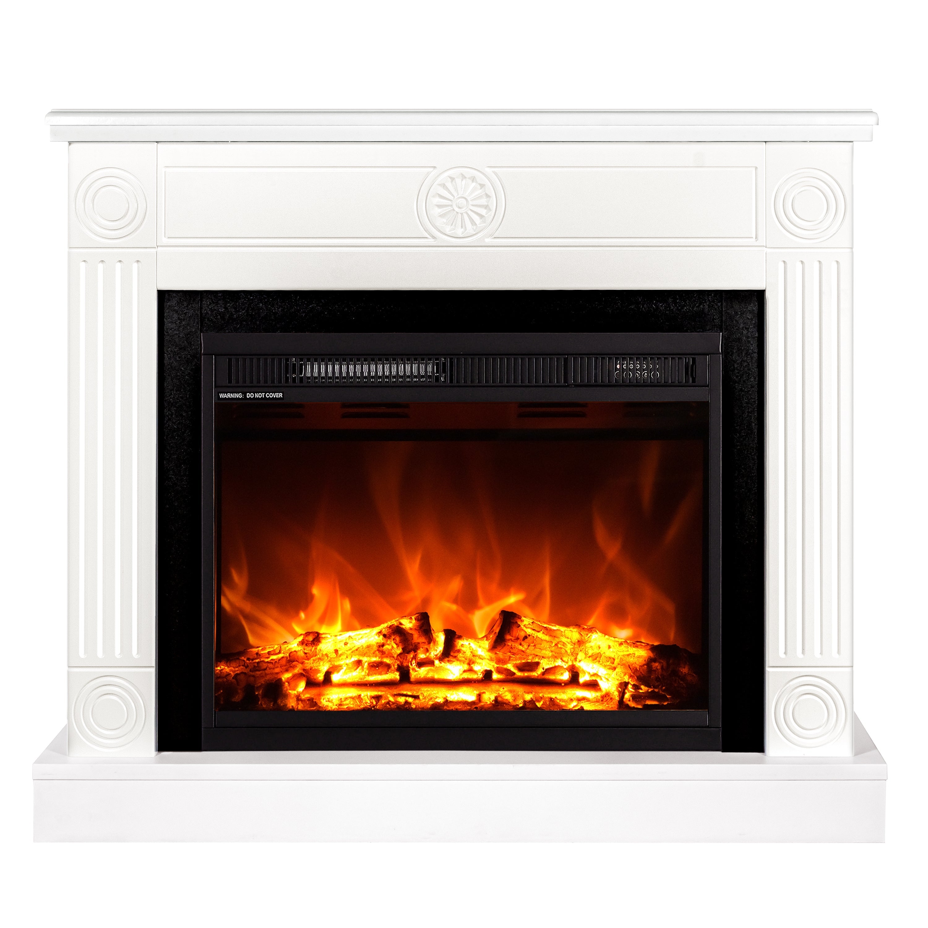 Camino Elettrico da Pavimento 80x95x27 cm Effetto Fiamma 1500W Bonita & Lorance Bianco/nero