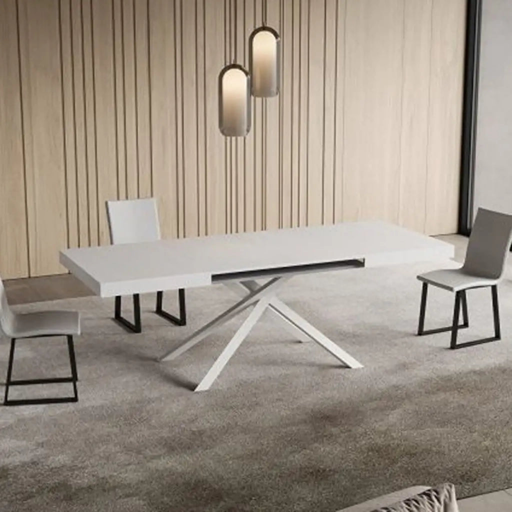 Tavolo allungabile 130/390x90 cm Niket colore bianco frassino gambe bianche