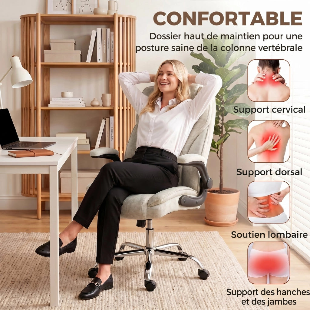 Sedia da ufficio ergonomica ¨C Xylo ¨C altezza regolabile, braccioli ribaltabili, beige