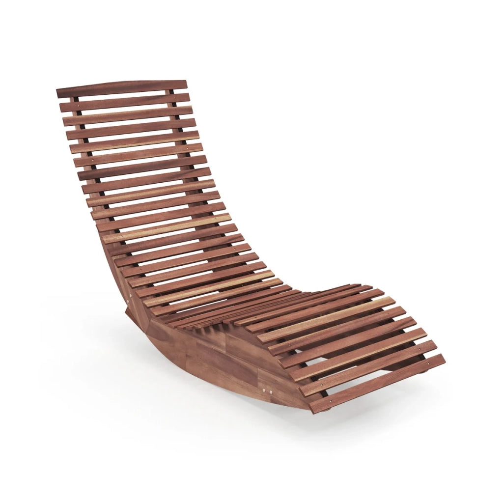 Chaise longue a dondolo ergonomica 157 x 60 x 76 cm con schienale alto movimento fluido realizzata in legno di acacia naturale 20_0019411