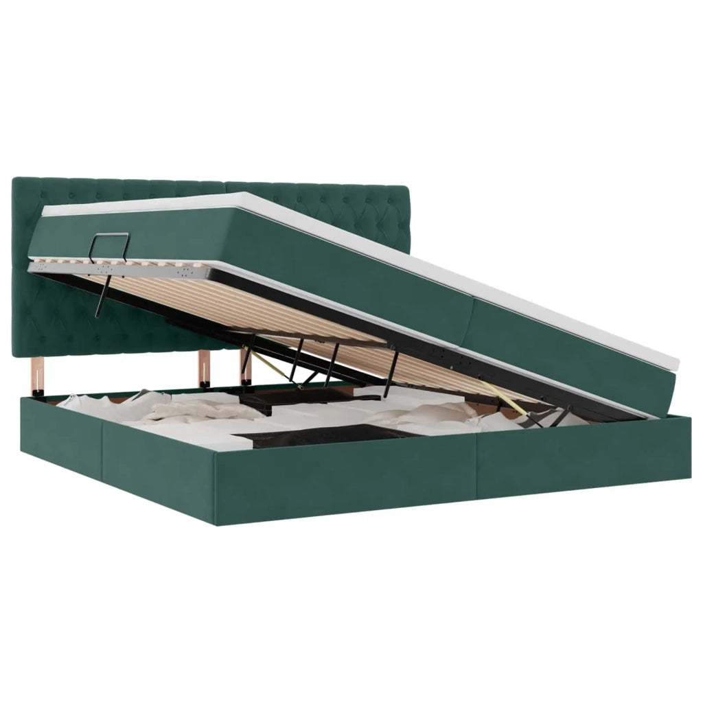 Letto con contenitore LED e materasso Verde Scuro 200 x 200 cm
