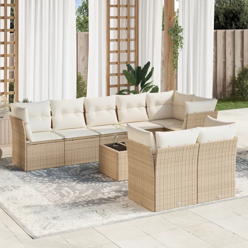 Set Divano da Giardino 9 pz con Cuscini Beige in Polyrattan 3249757