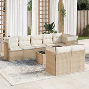 Set Divano da Giardino 9 pz con Cuscini Beige in Polyrattan 3249757