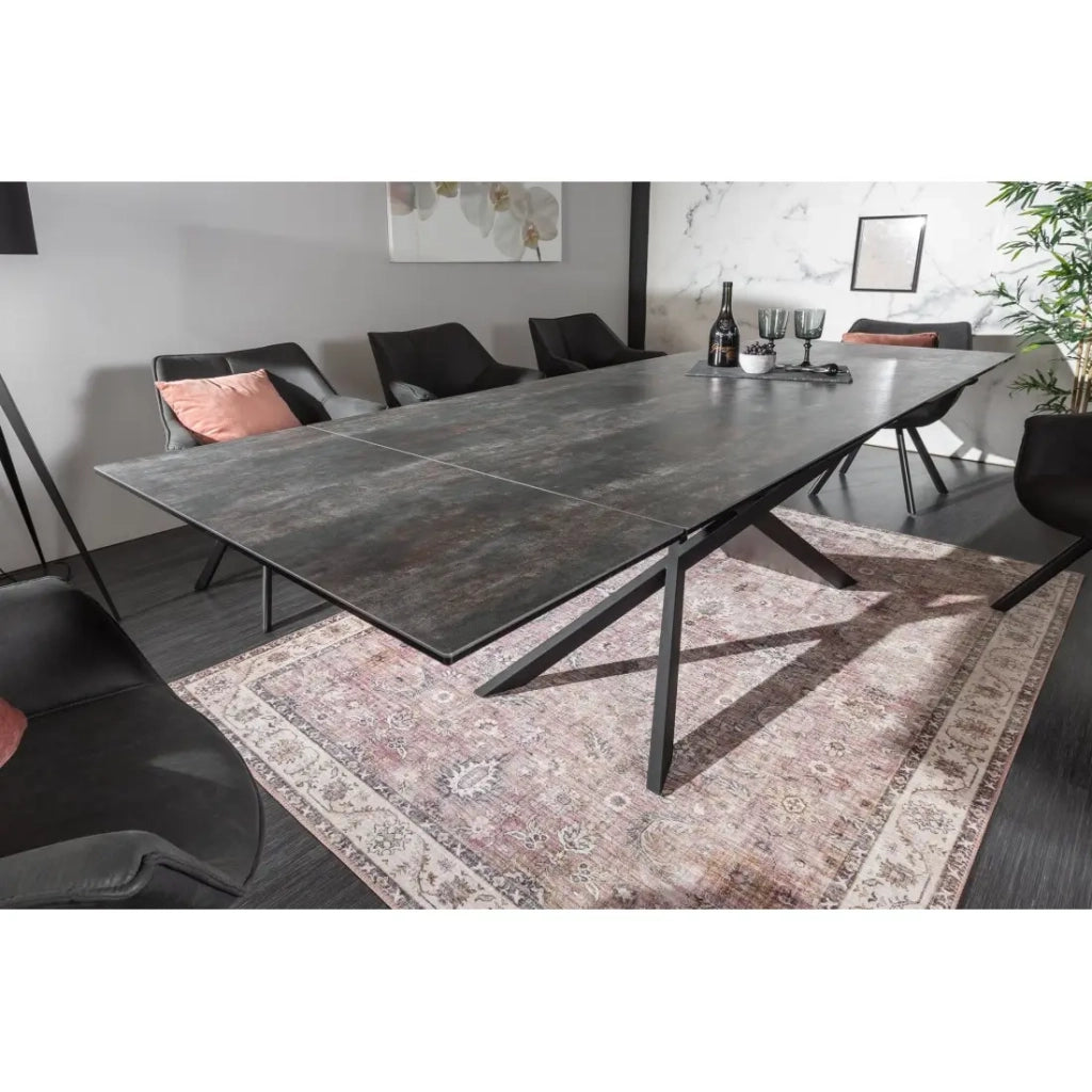 Tavolo da pranzo STELIX - Estensibile da 180 a 260 cm - Struttura in metallo e piano in vetro temperato e ceramica