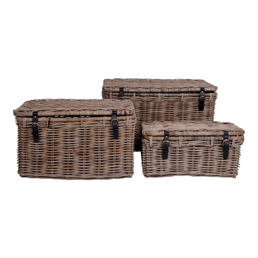 Set di 3 Cesti Portaoggetti Depok, Marrone, Rattan, 81x51x48 cm