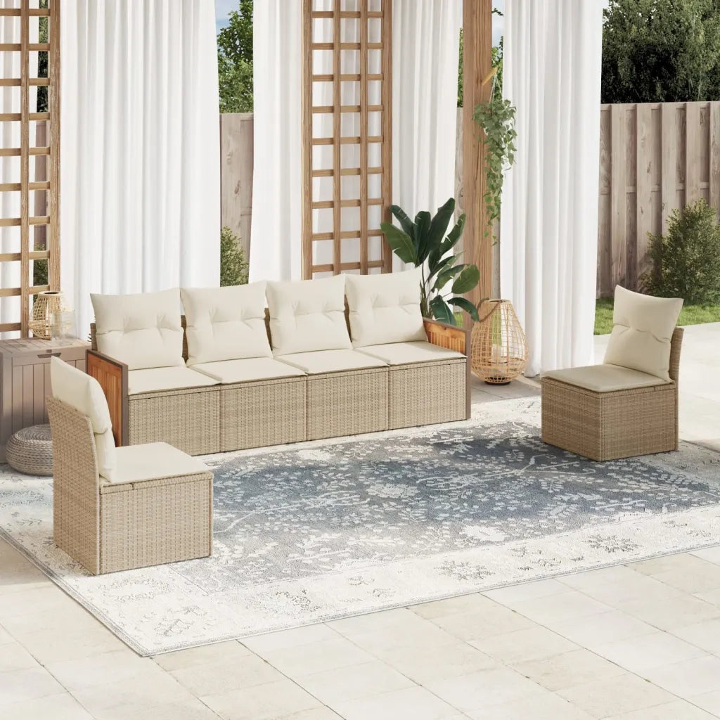 Set Divano da Giardino 6 pz con Cuscini-Sofa da Giardino-Divanetto da esterno Beige in Polyrattan 236142