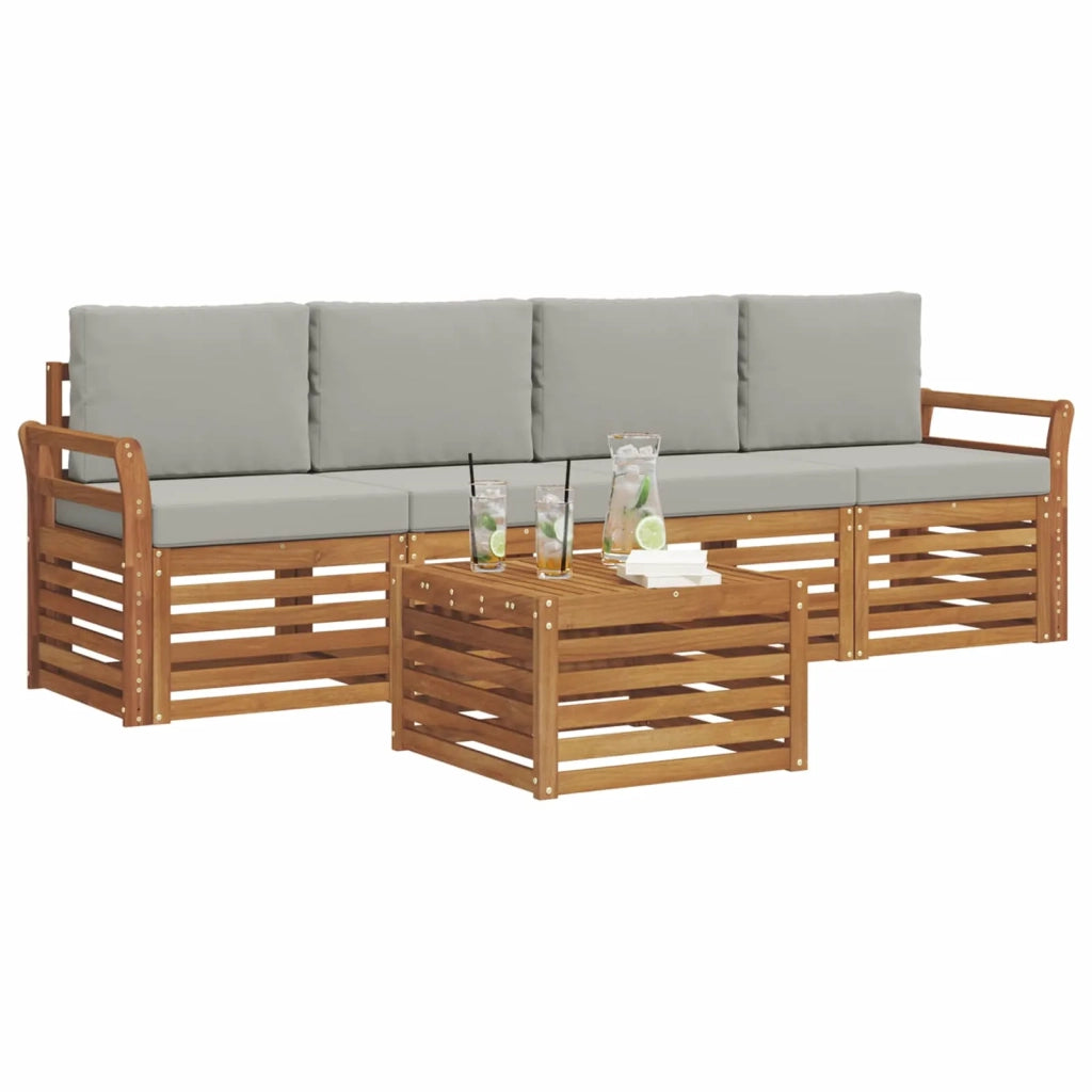 Set di divani da esterno 5 pcs Grigio Naturale e Chiaro
