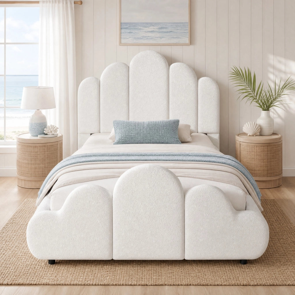 Letto per Bambini 90 x 200 cm; Letto Singolo - Bouclé; Bordi Arrotondati; Beige