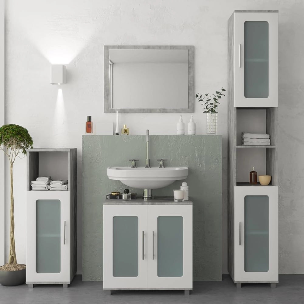 Specchio bagno Kiko, Calcestruzzo, 45 x 60 cm, per montaggio a parete, abbinabile ai mobili da bagno Kiko