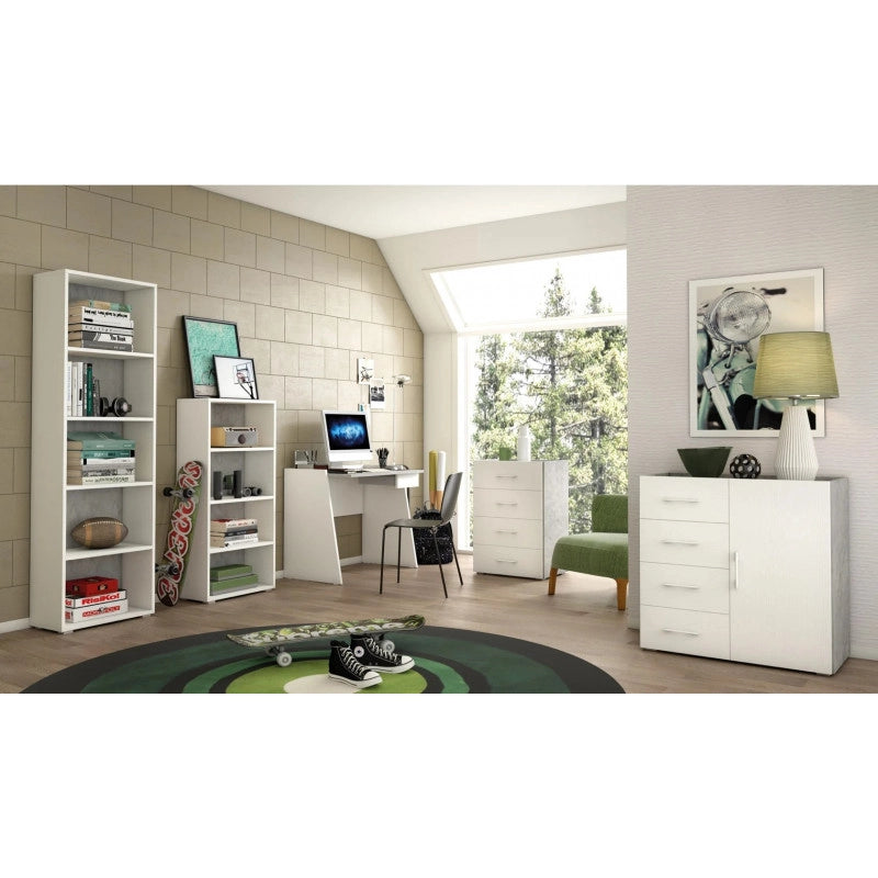 Mobile multiuso 4 cassetti con anta e piano vassoio cemento ante bianche 90x41x87 cm - Terraneo