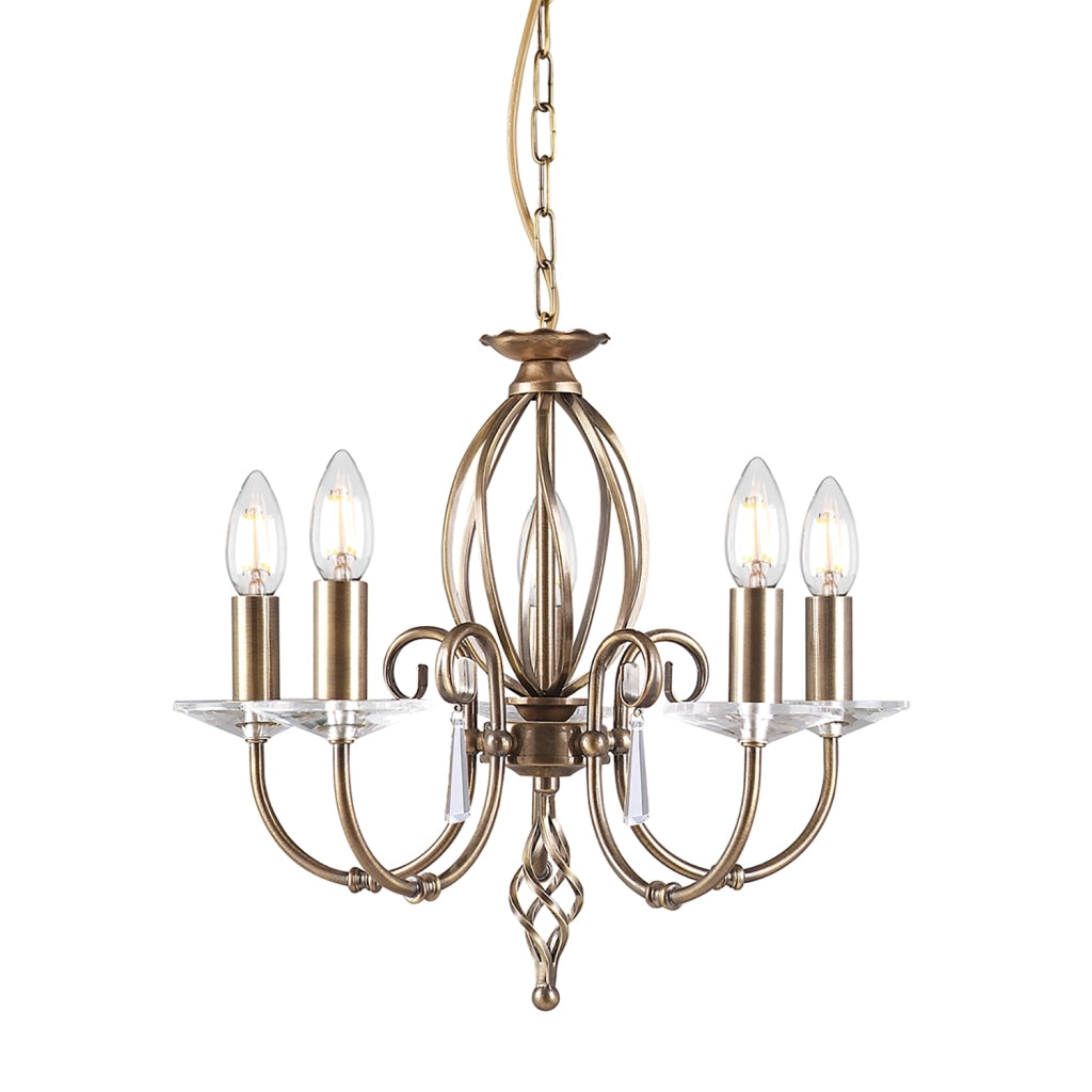 Lampadario Classico Aegean Acciaio Ottone Anticato 5 Luci E14