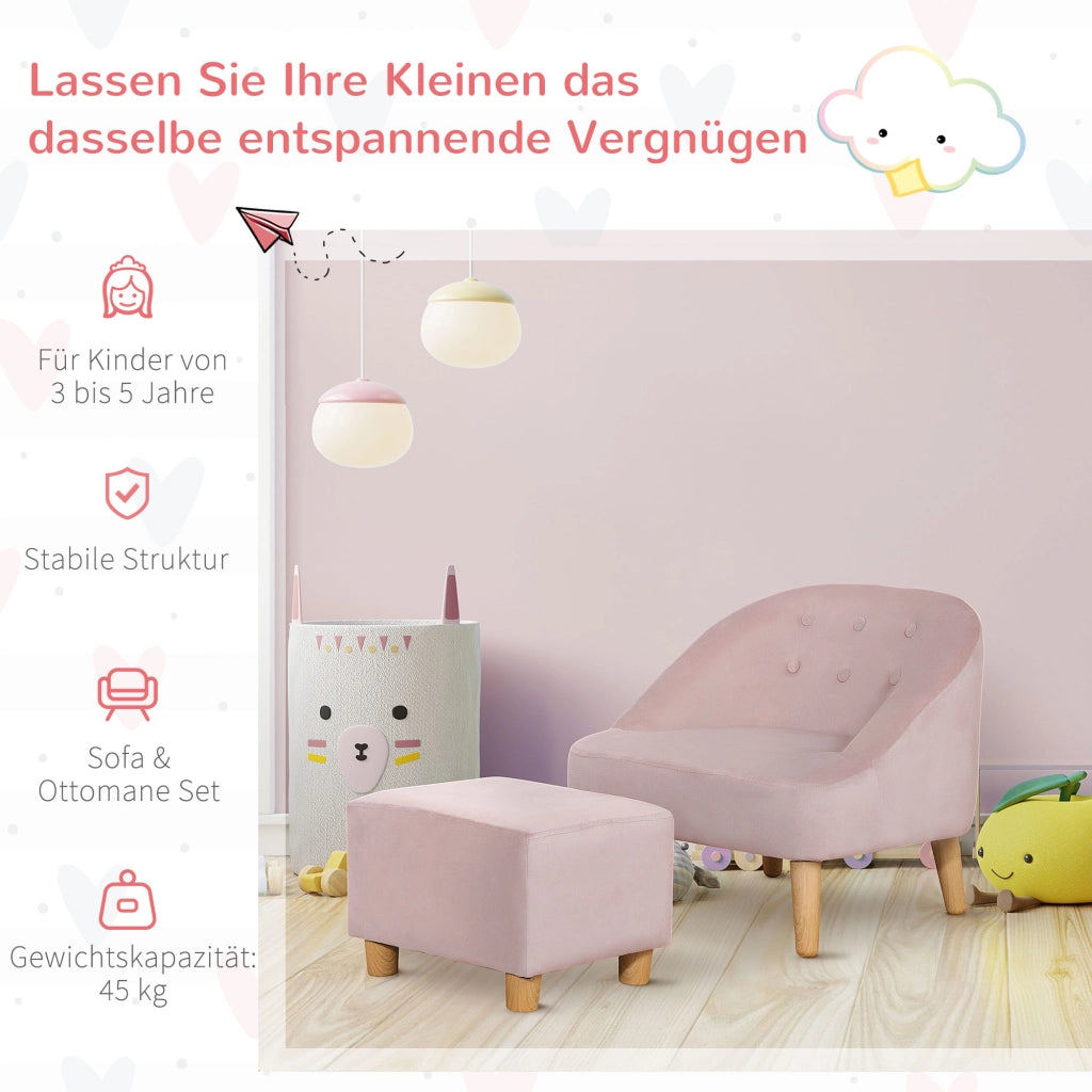 Poltrona per bambini con pouf ¨C Minimal ¨C rosa velluto 51x51x50 cm