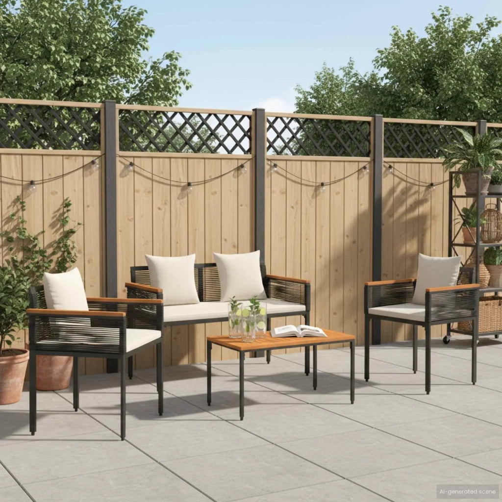 Set di Mobili da esterno | Set Salotto da Giardino Nero e Bianco Crema polyrattan