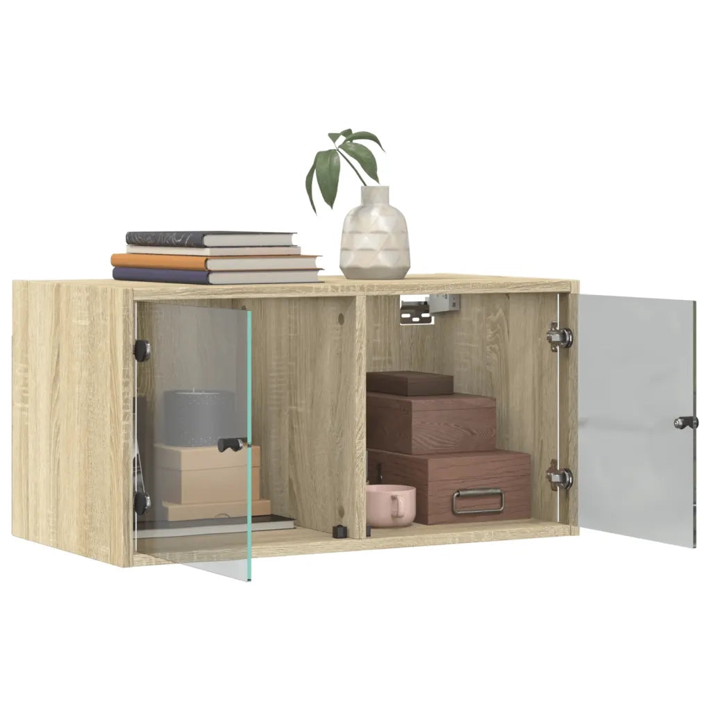 Armadietto a Muro | Mobile a Muro con Ante in Vetro Rovere Sonoma 68,5x37x35 cm