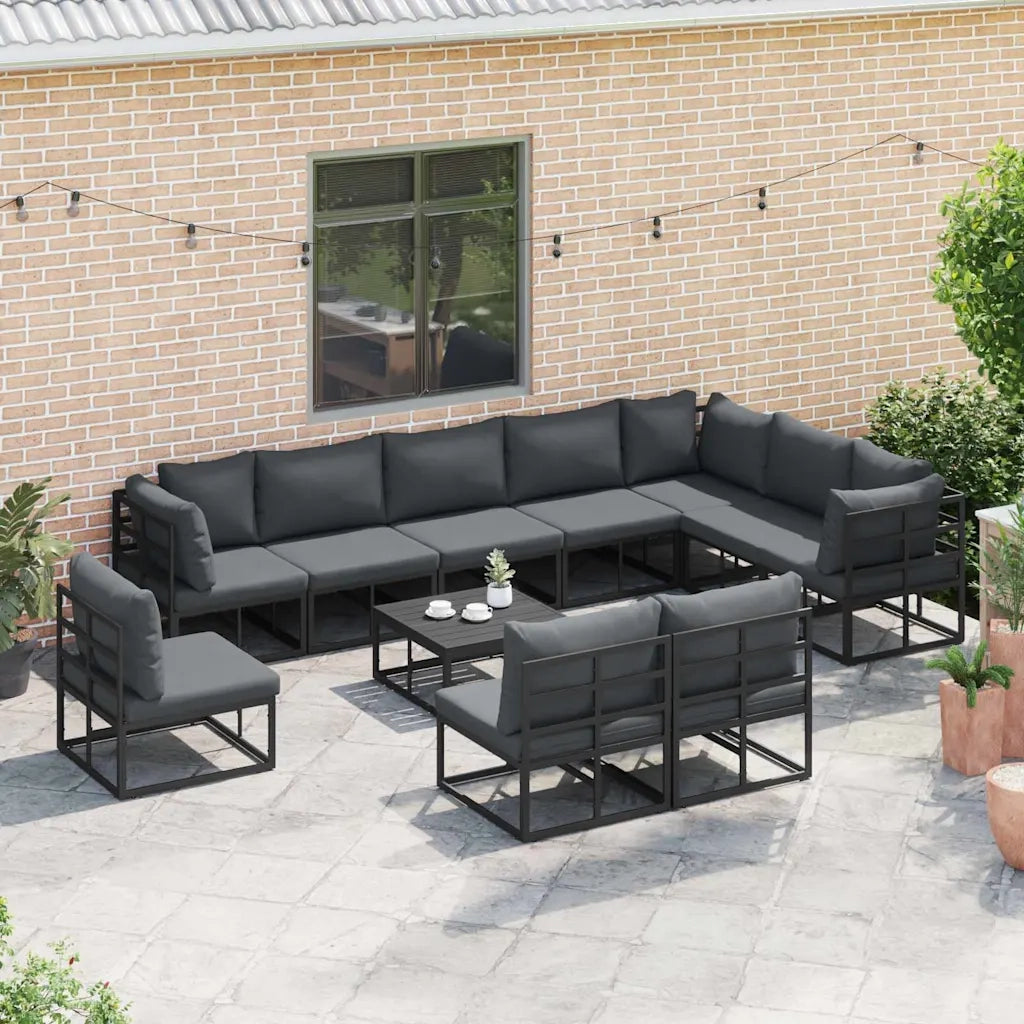 vidaXL Set Divano da Giardino con cuscino 10 pcs Nero Alluminio