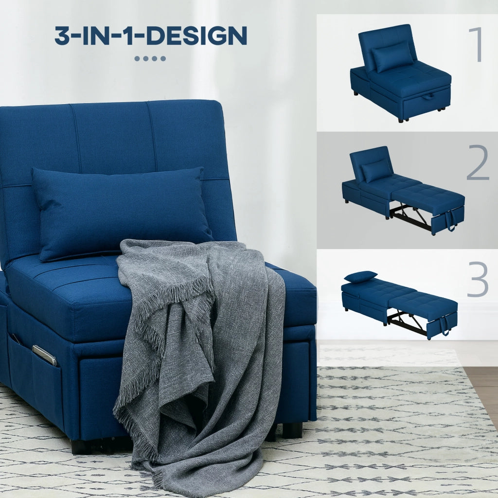 Letto Pieghevole Poltrona con Cuscino e Rotelle ¨C Zephmum ¨C Blu